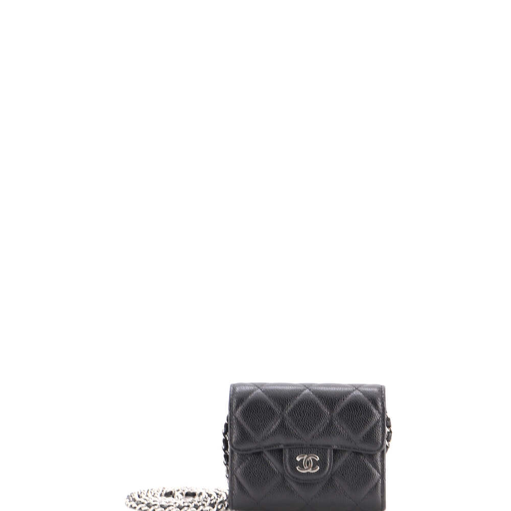 Chanel Mini Classic Flap Card Holder on Chain Quilted Caviar